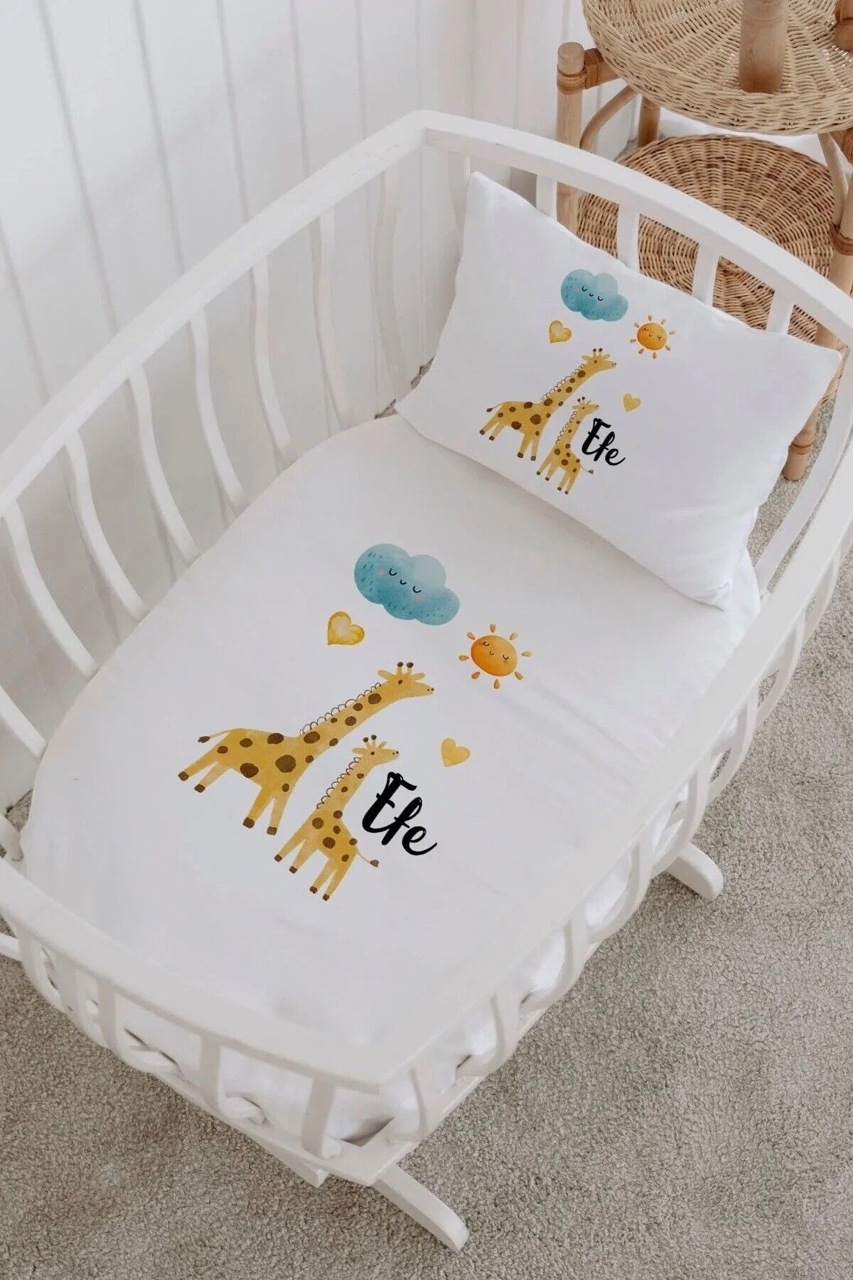 İsme Özel %100 Pamuk Park Yatak Çarşaf Seti  Zürafa