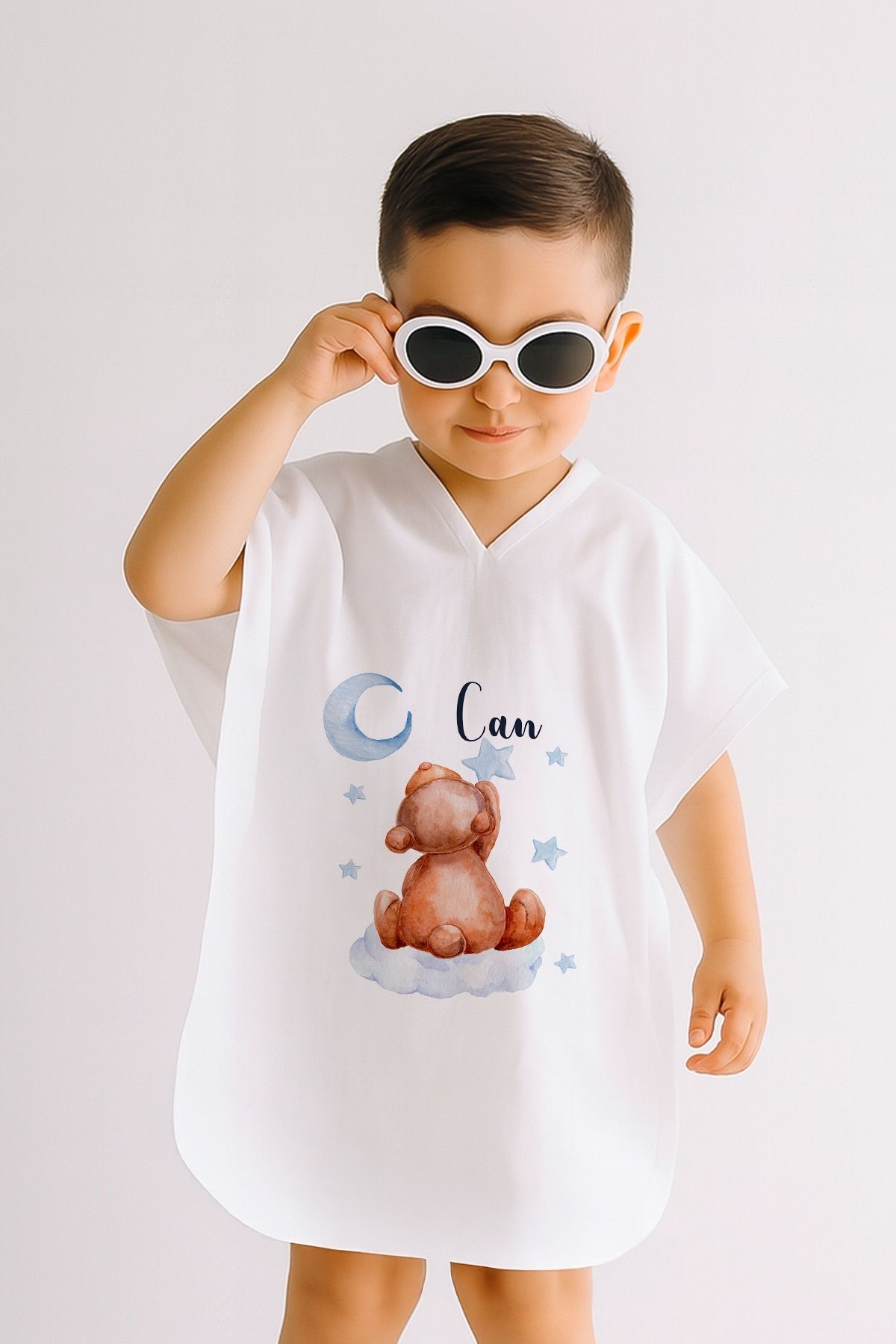 %100 Pamuk Müslin Kapüşonlu Bebek Çocuk Panço Bornoz Ayıcık