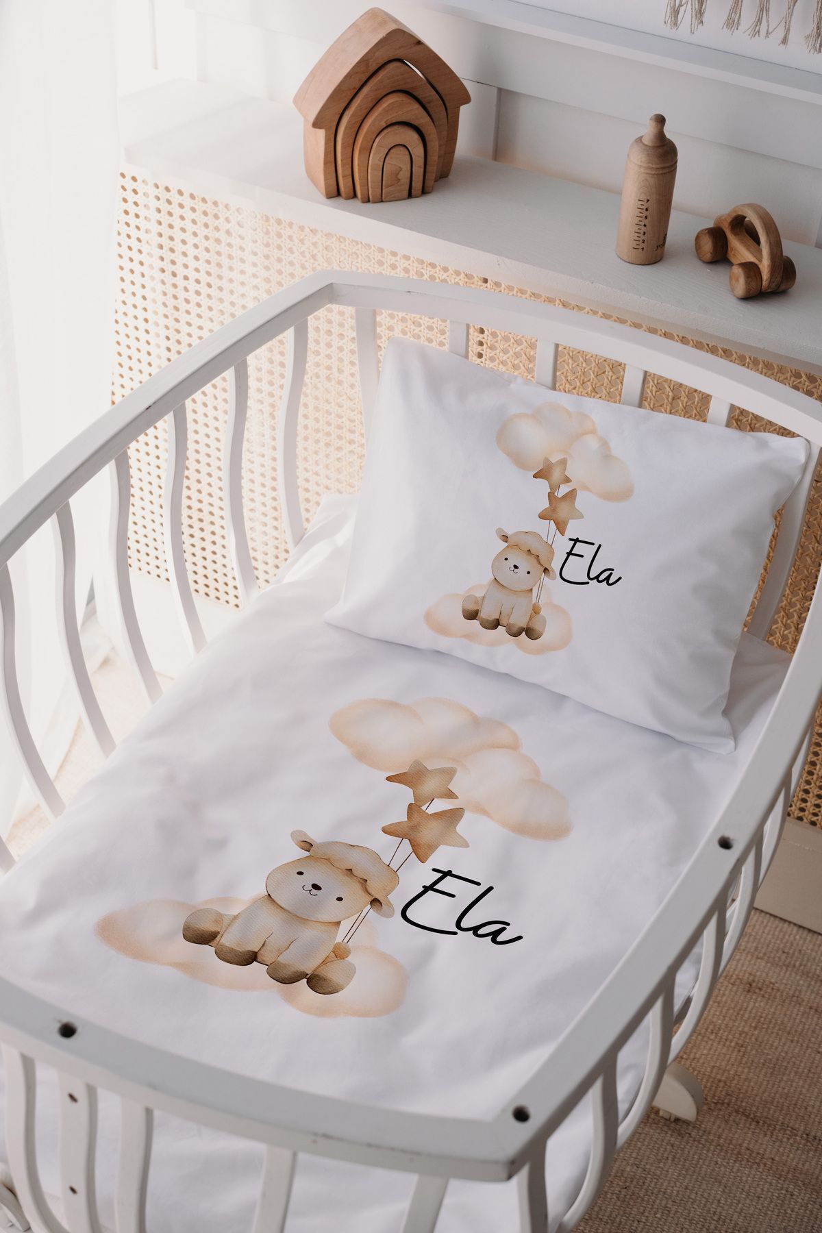 %100 Pamuk Saten Anne Yani Beşik Nevresim Takımı Kuzu