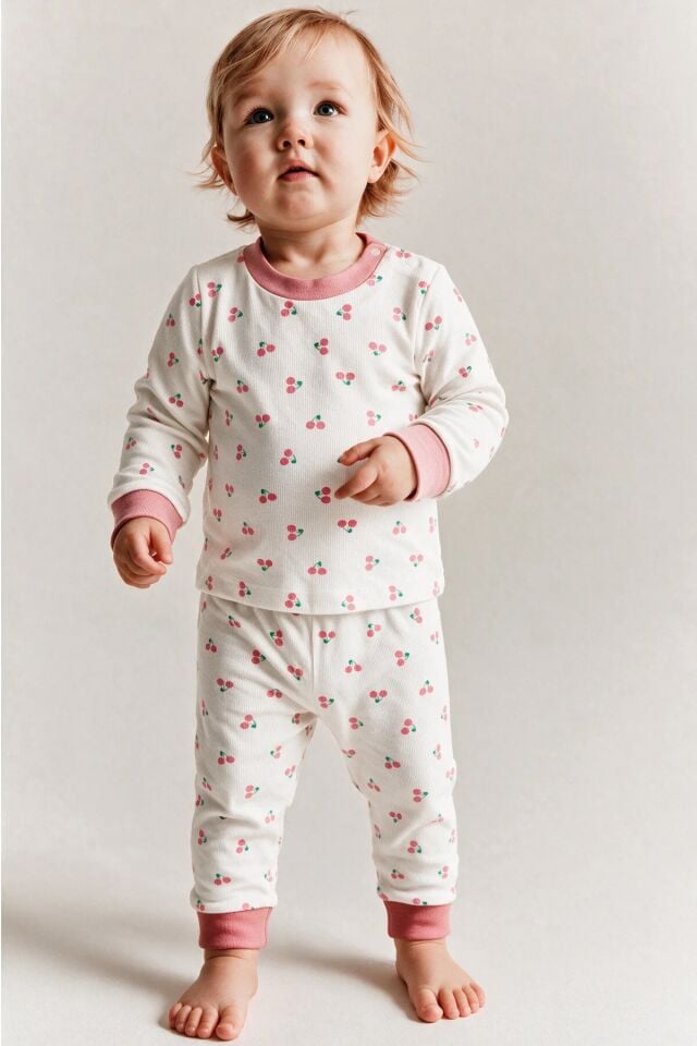 %100 Pamuk Erkek Bebek Çocuk Pijama Takımı Kiraz