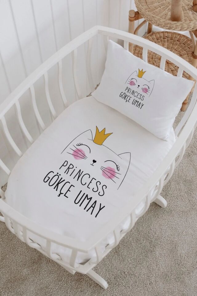 İsme Özel %100 Pamuk Park Yatak Çarşaf Seti  Kedicik