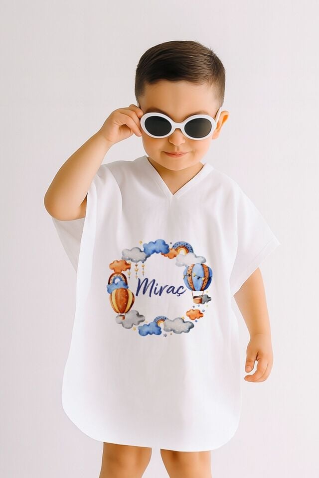 %100 Pamuk Müslin Kapüşonlu Bebek Çocuk Panço Bornoz Balon