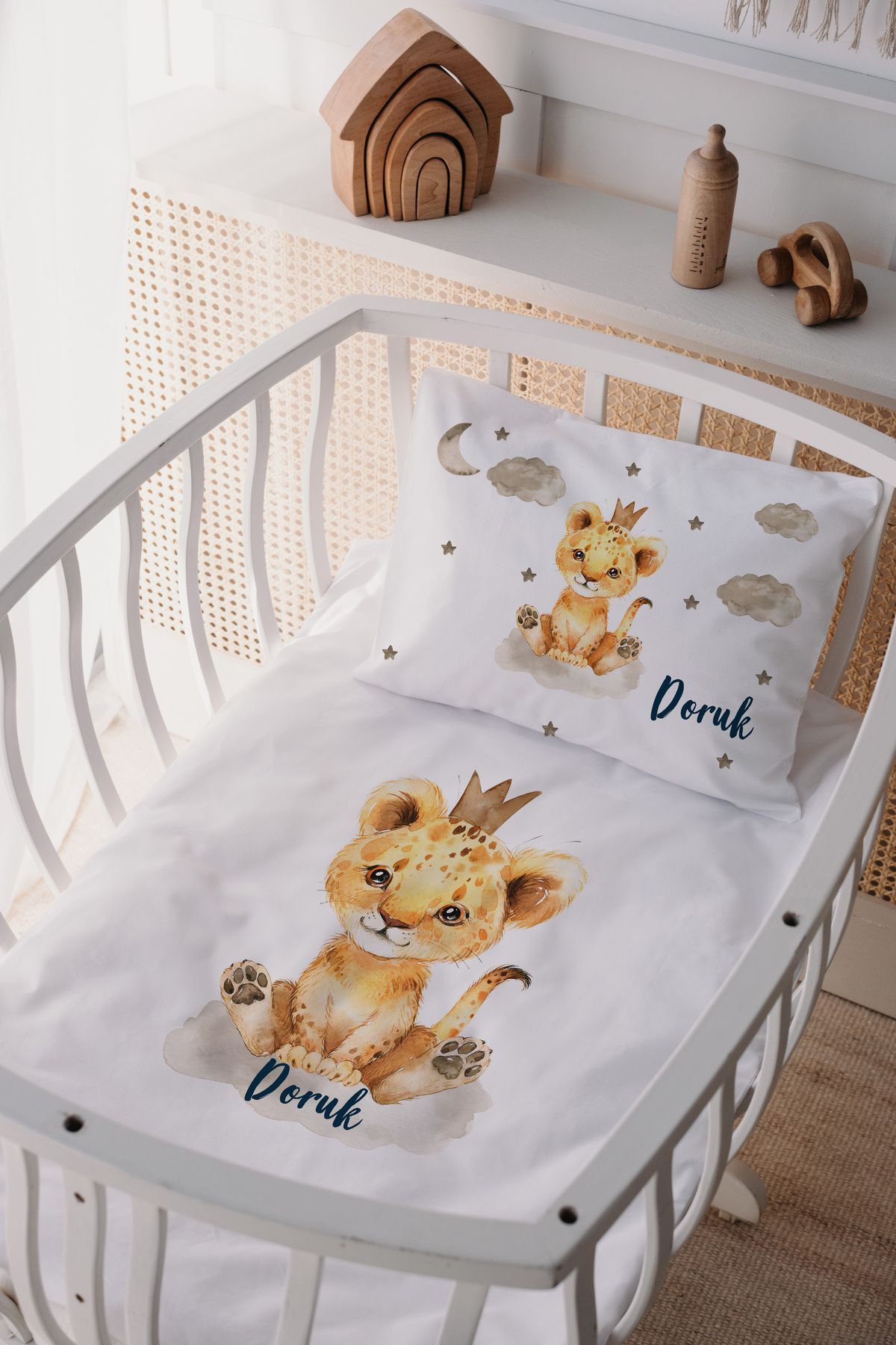 %100 Pamuk Saten Anne Yani Beşik Nevresim Takımı Aslan