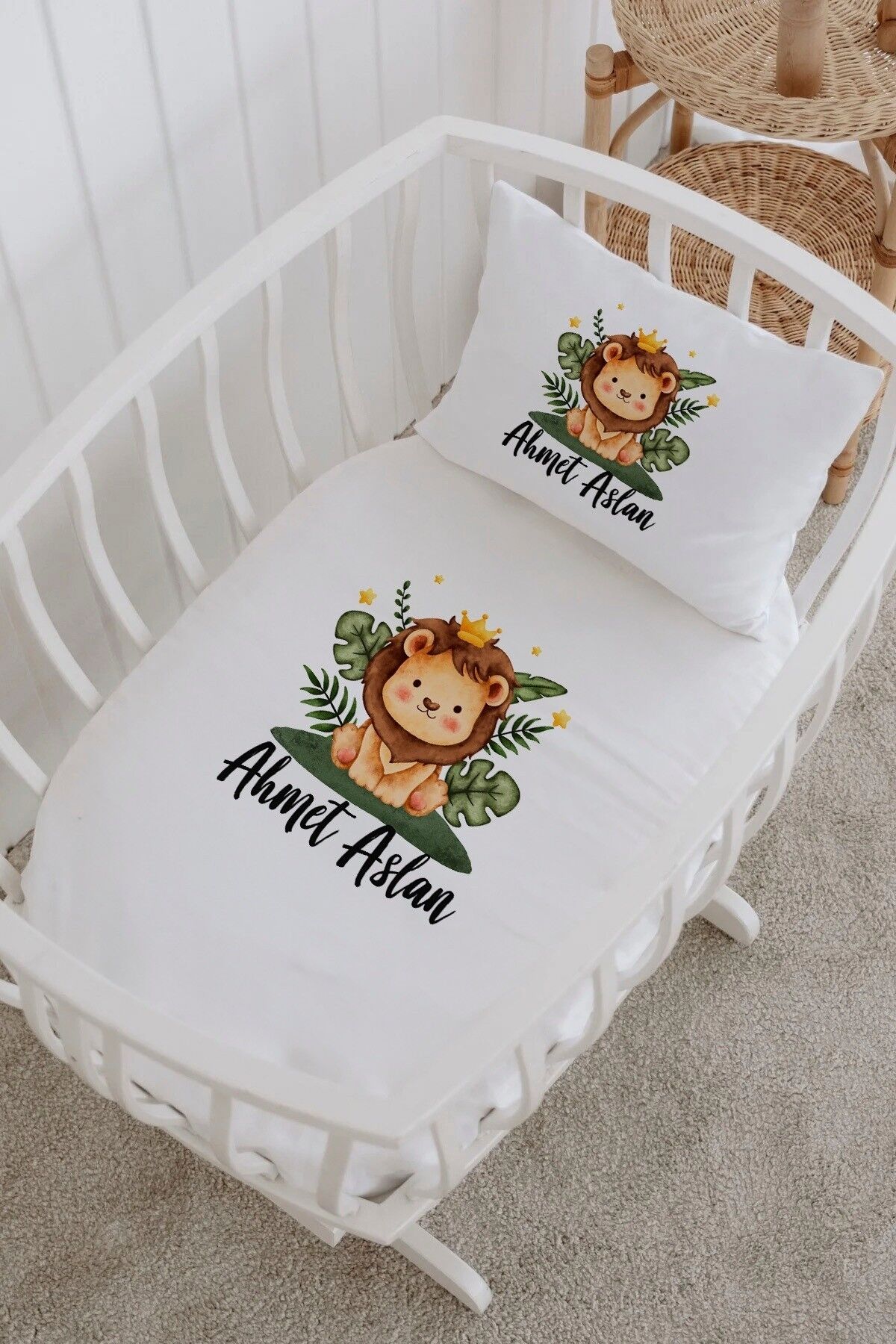 İsme Özel %100 Pamuk Park Yatak Çarşaf Seti  Dallı Aslan