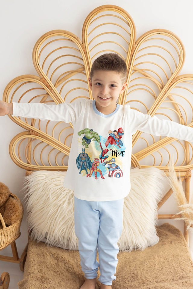 İsme Özel Erkek Çocuk Pijama Takımı %100 Organik Pamuk
