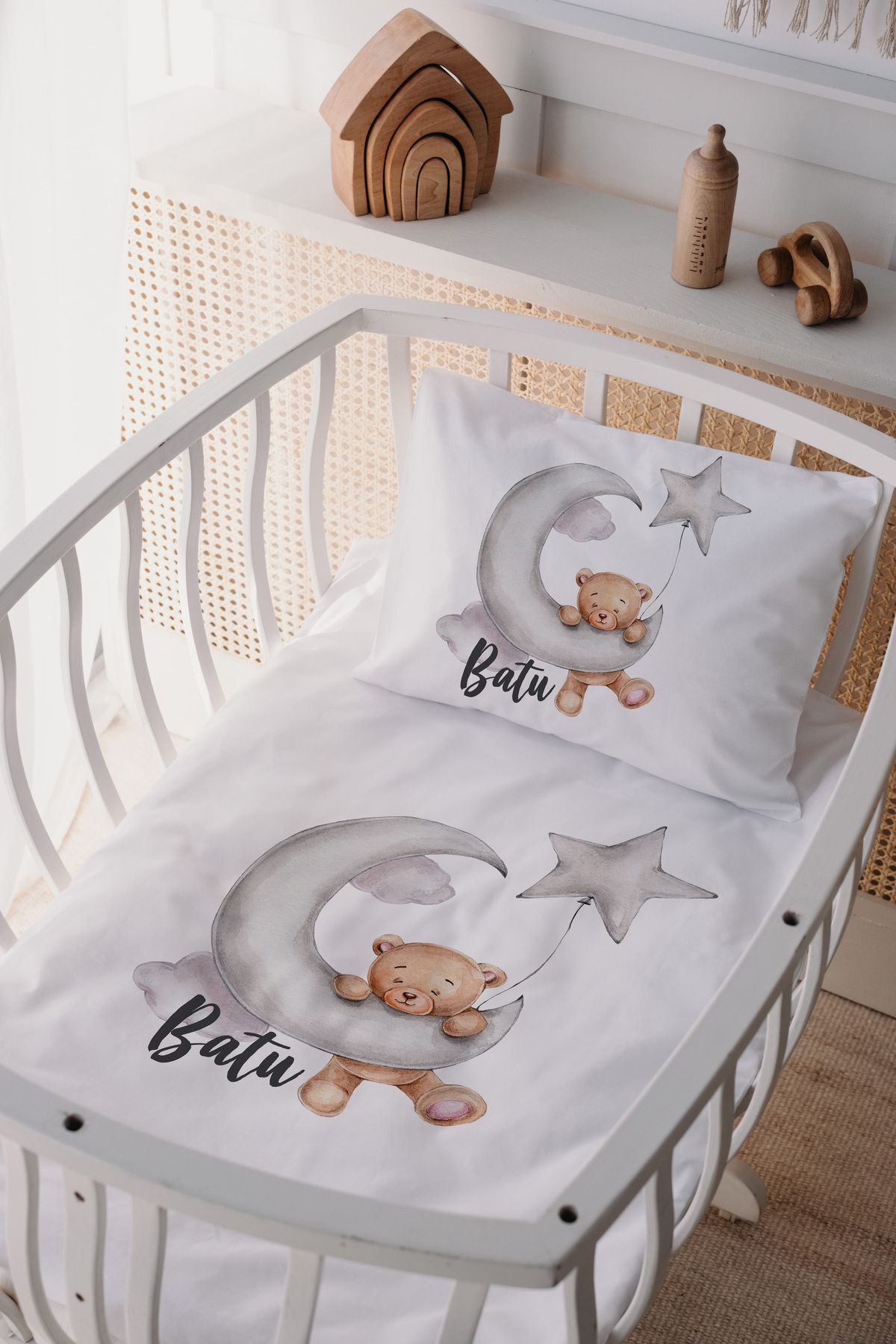 %100 Pamuk Saten Anne Yani Beşik Nevresim Takımı Ayıcık