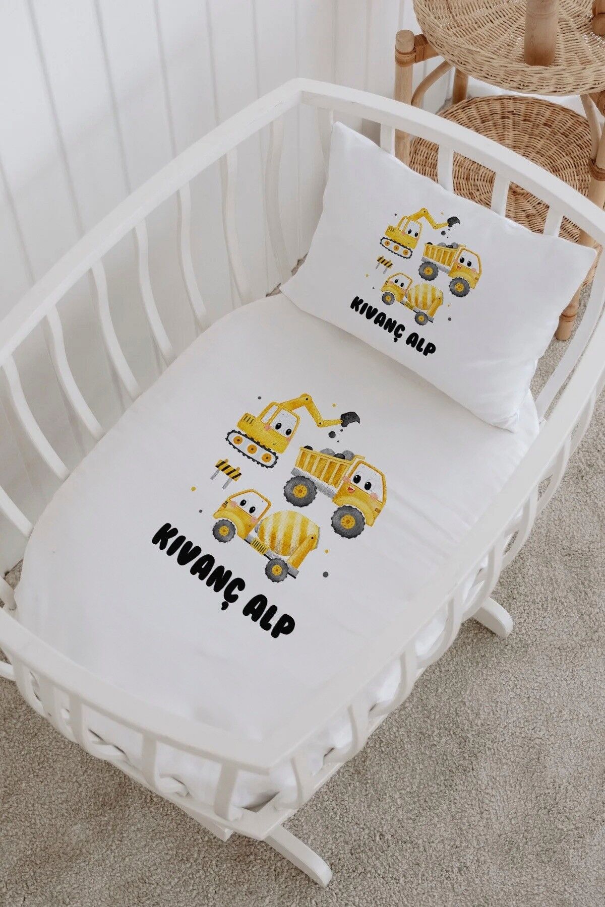 İsme Özel %100 Pamuk Park Yatak Çarşaf Seti  İş Makineleri
