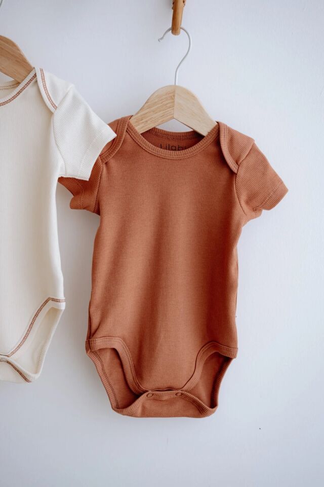 3lü Pamuklu Kaşkorse Kısa Kollu Body Set Taş/Ekru/Kiremit