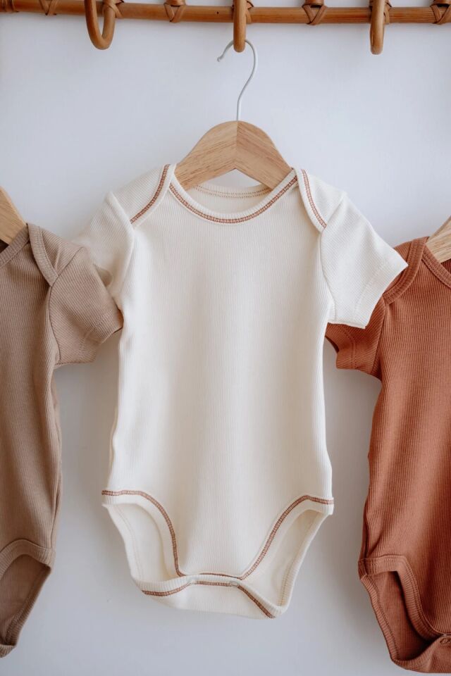3lü Pamuklu Kaşkorse Kısa Kollu Body Set Taş/Ekru/Kiremit