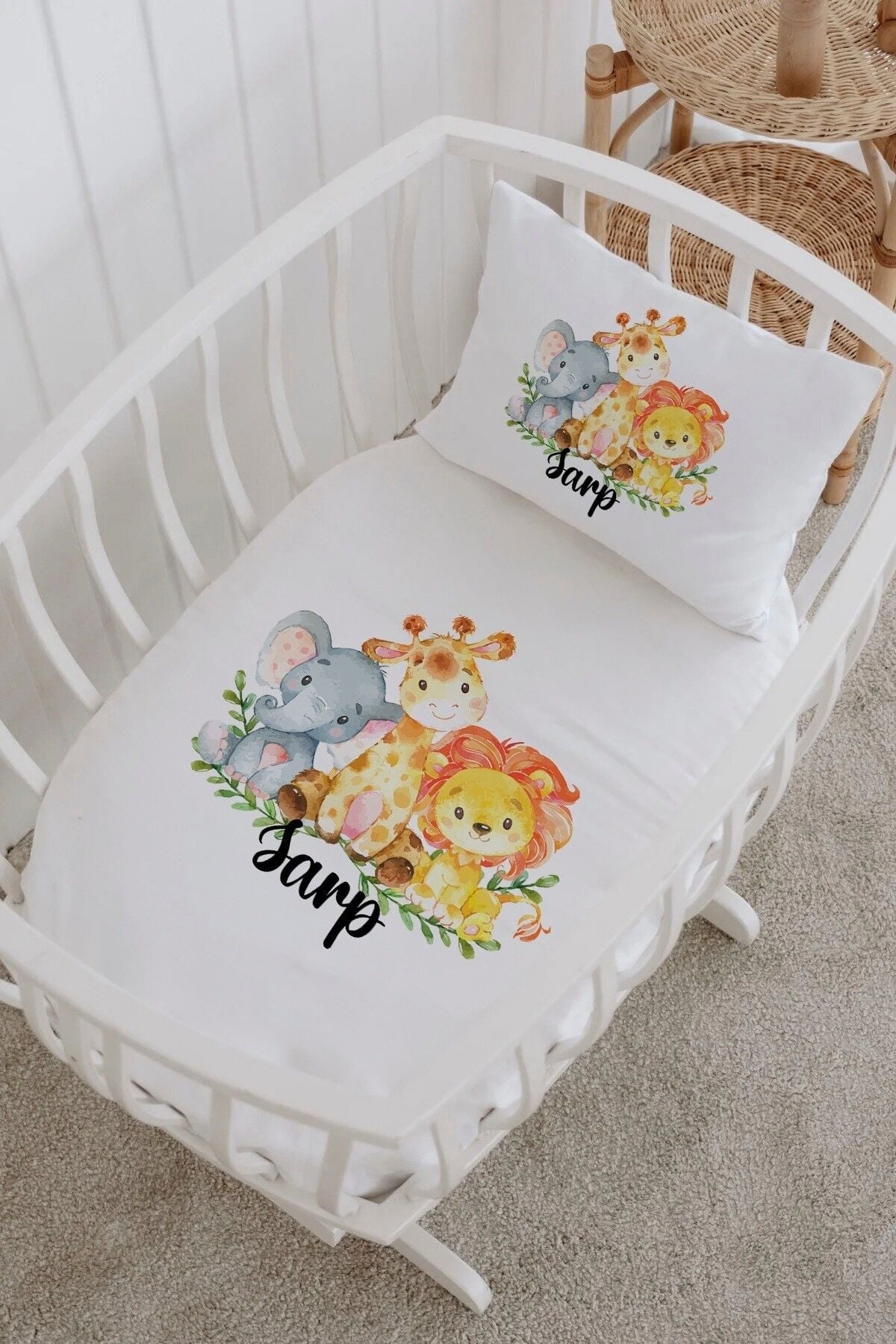 İsme Özel %100 Pamuk Park Yatak Çarşaf Seti  Animal