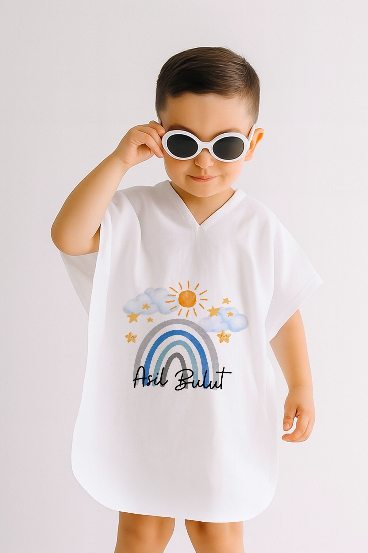 %100 Pamuk Müslin Kapüşonlu Bebek Çocuk Panço Bornoz Gökkuşağı
