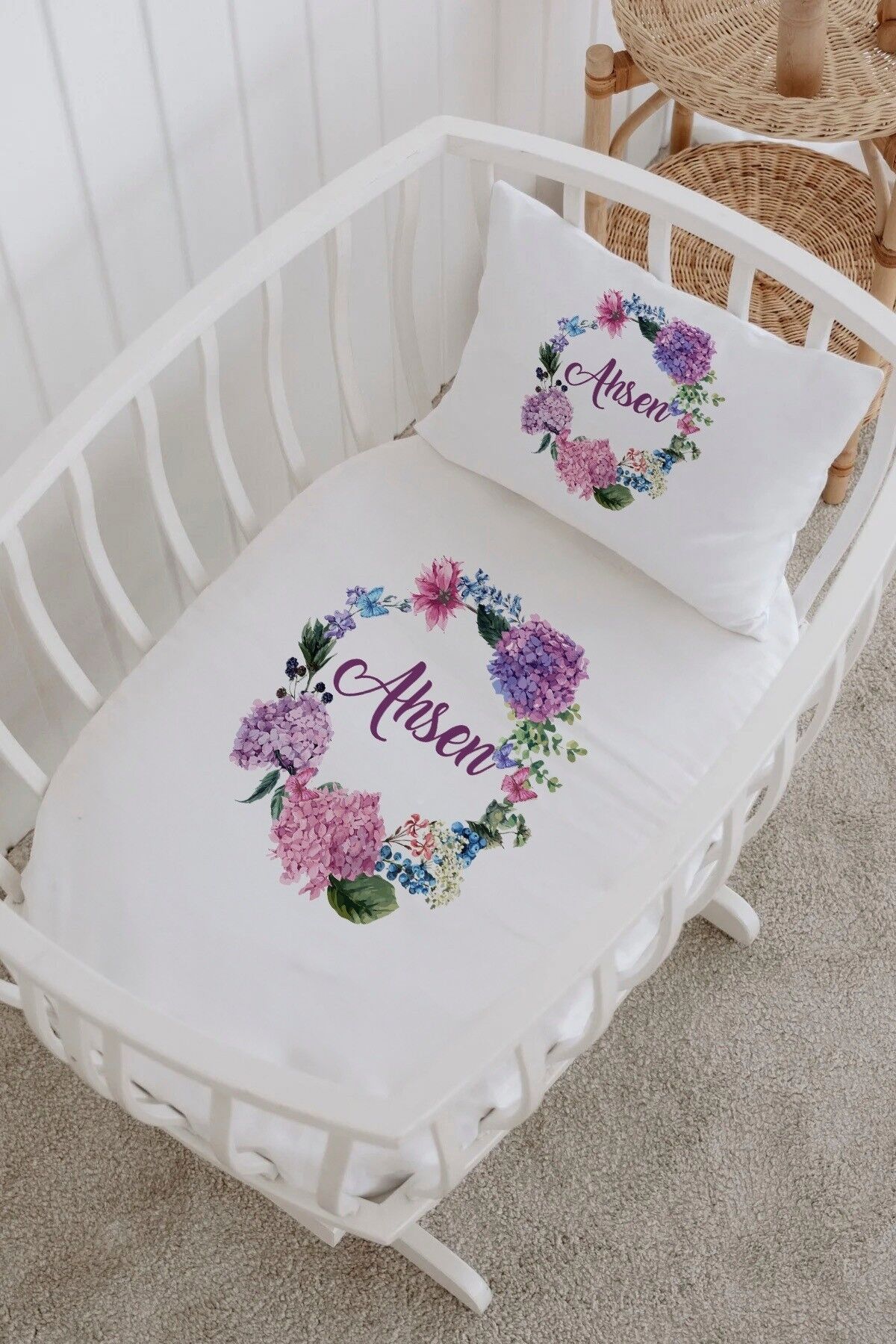 İsme Özel %100 Pamuk Park Yatak Çarşaf Seti  Mor Sümbül