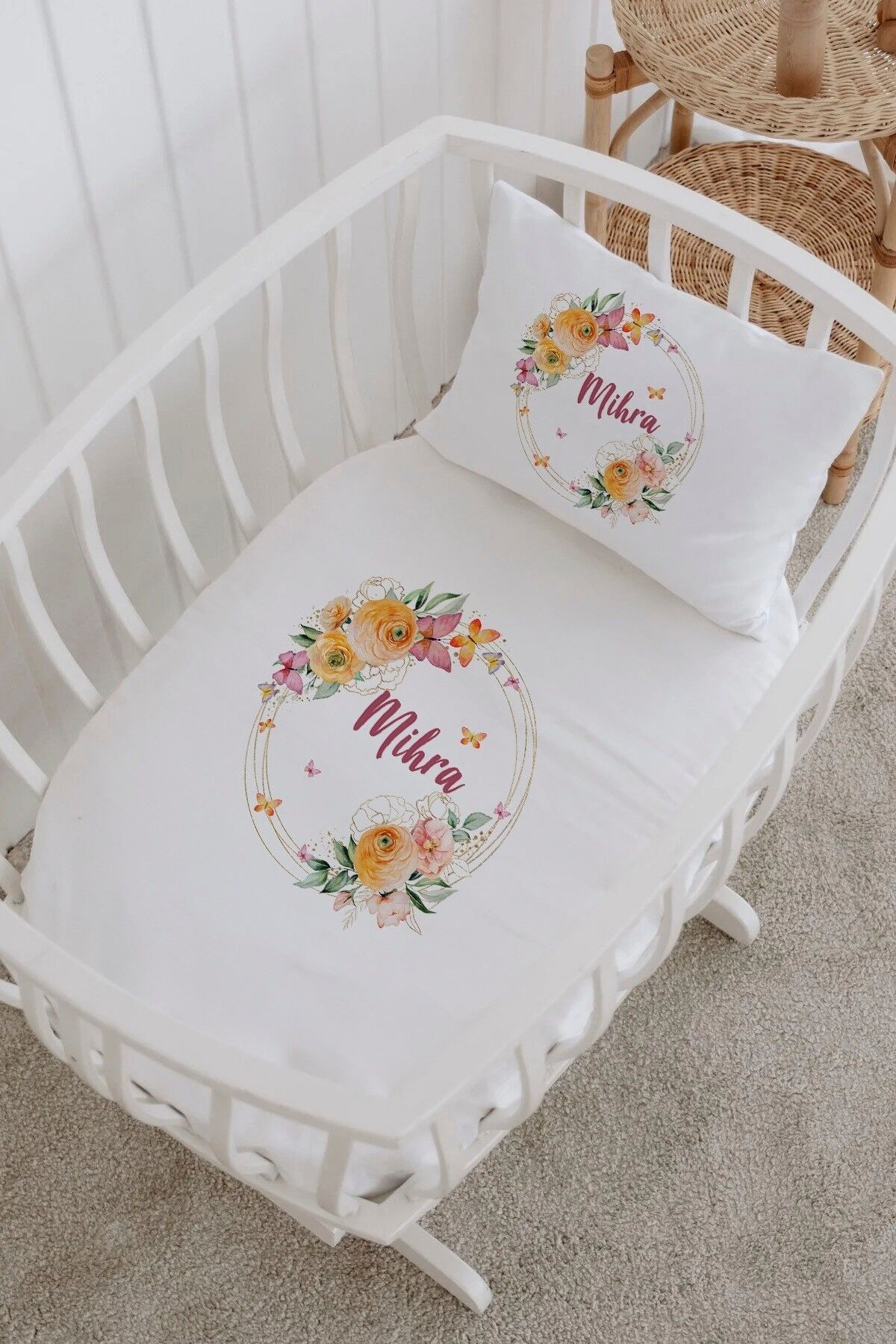 İsme Özel %100 Pamuk Park Yatak Çarşaf Seti  Papatya