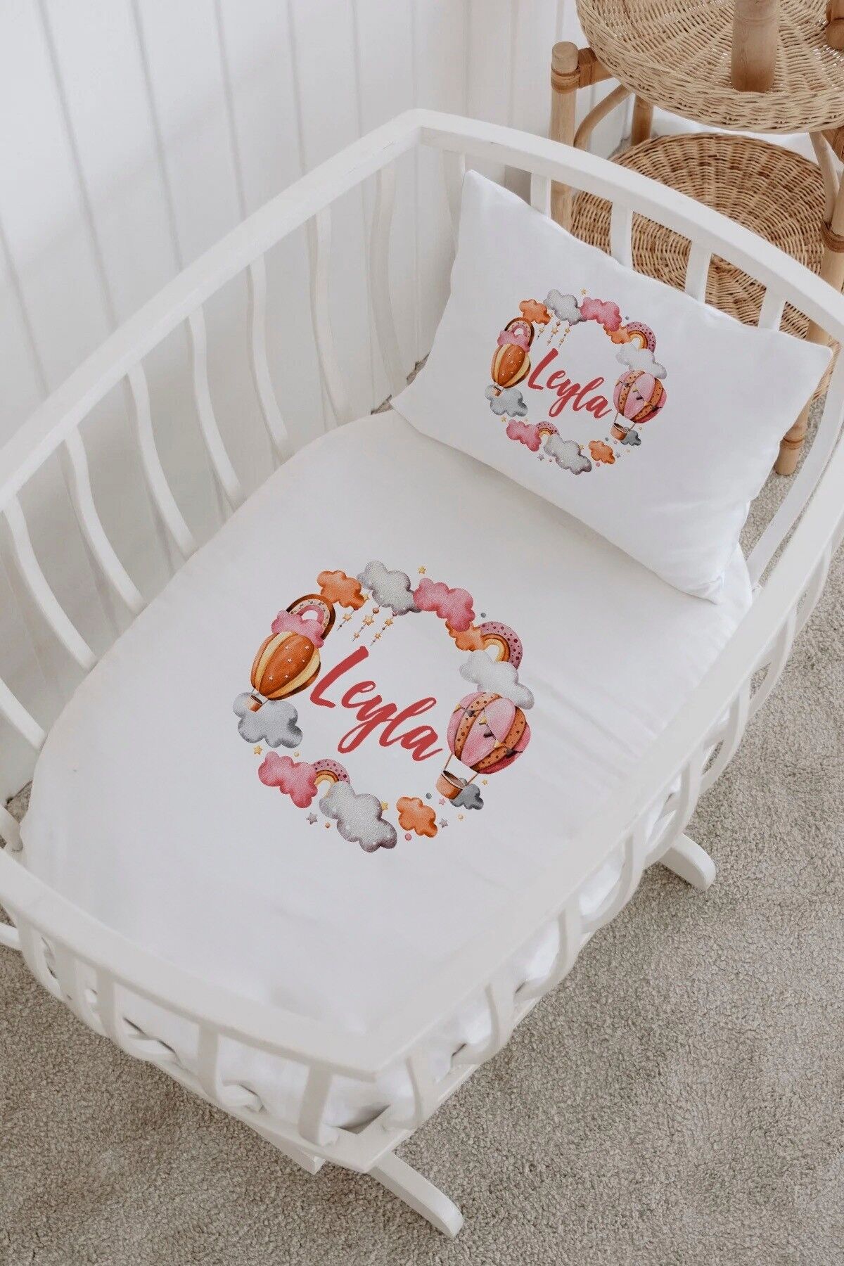 İsme Özel %100 Pamuk Park Yatak Çarşaf Seti  Pembe Balon