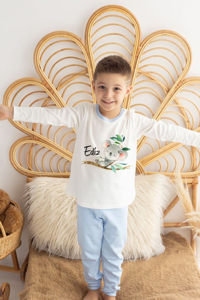 İsme Özel Erkek Çocuk Pijama Takımı %100 Organik Pamuk