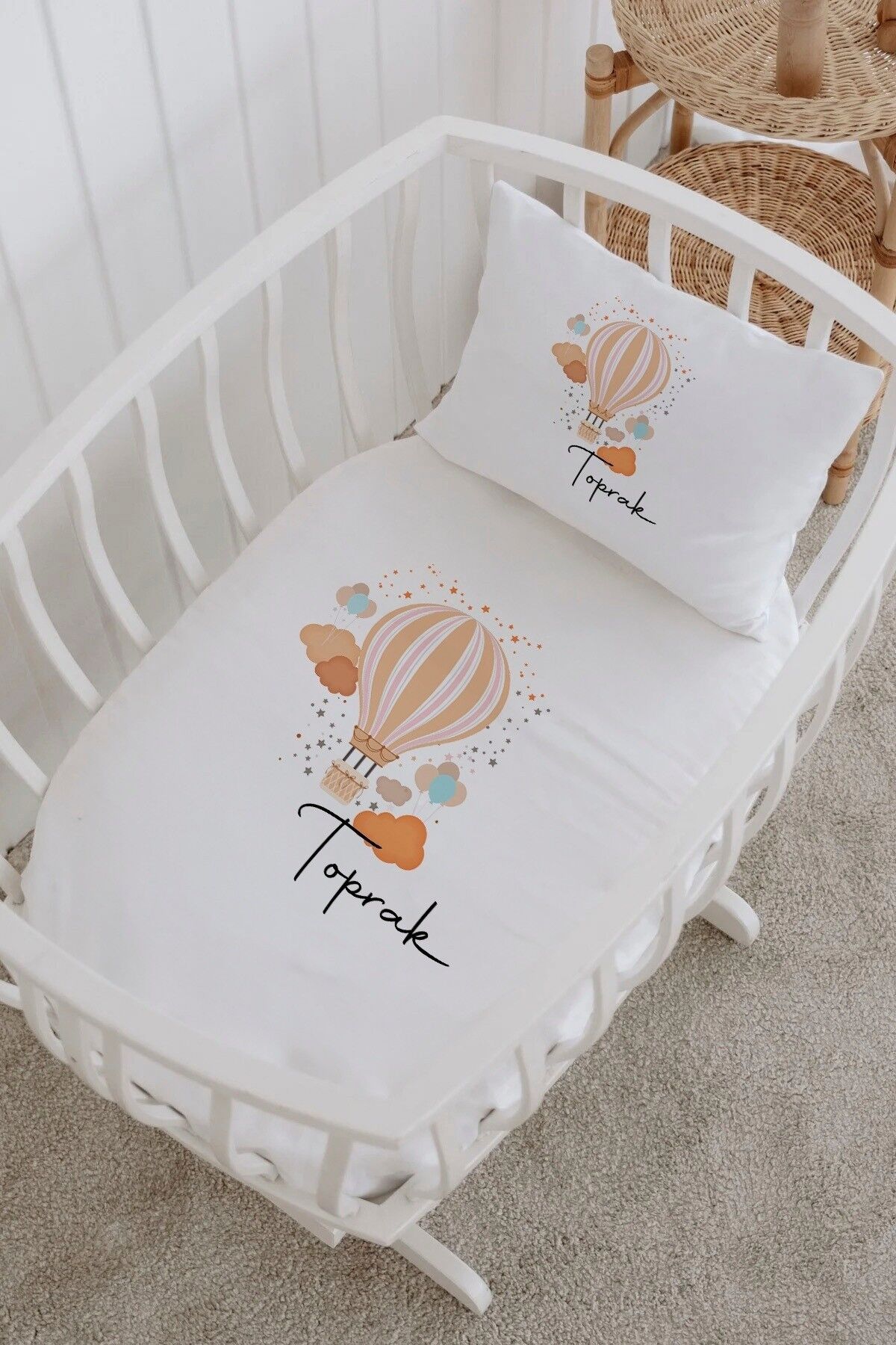 İsme Özel %100 Pamuk Park Yatak Çarşaf Seti  Balon