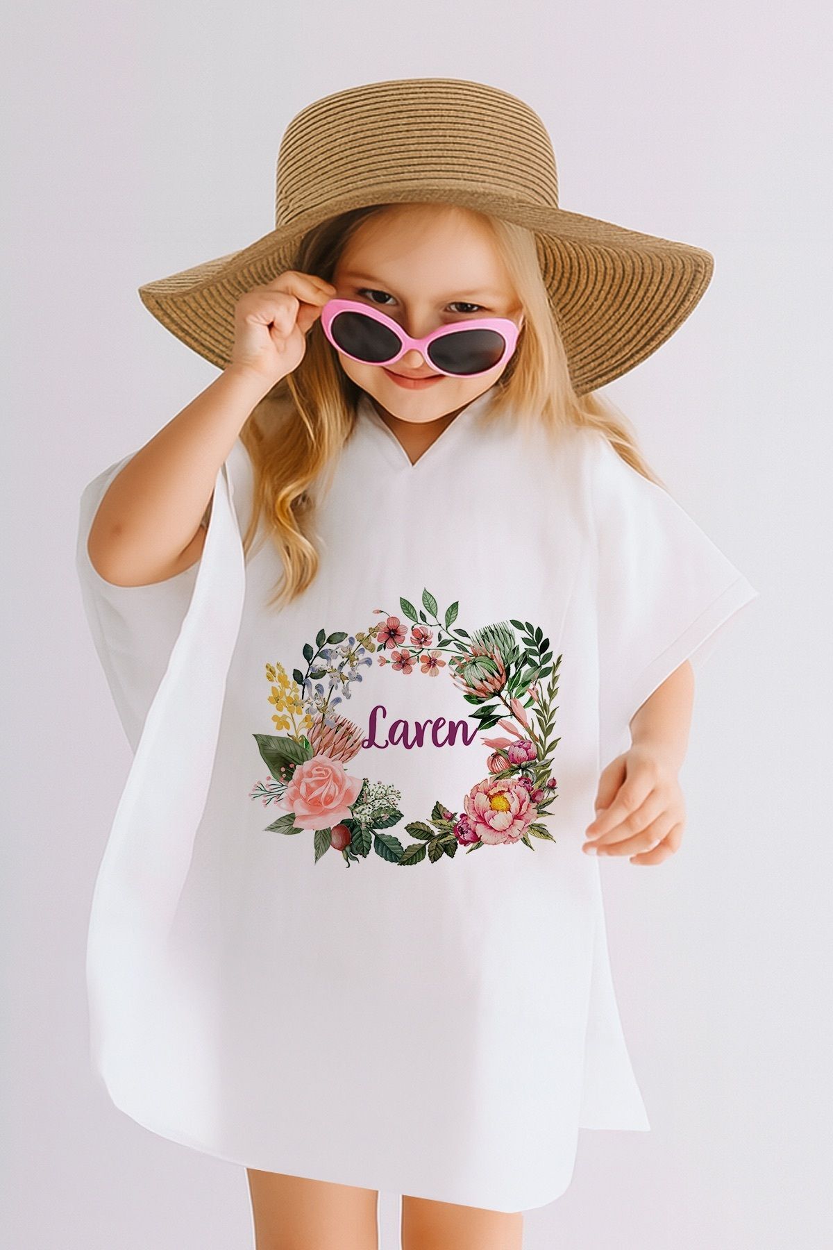 %100 Pamuk Müslin Kapüşonlu Bebek Çocuk Panço Bornoz Çiçek Çember