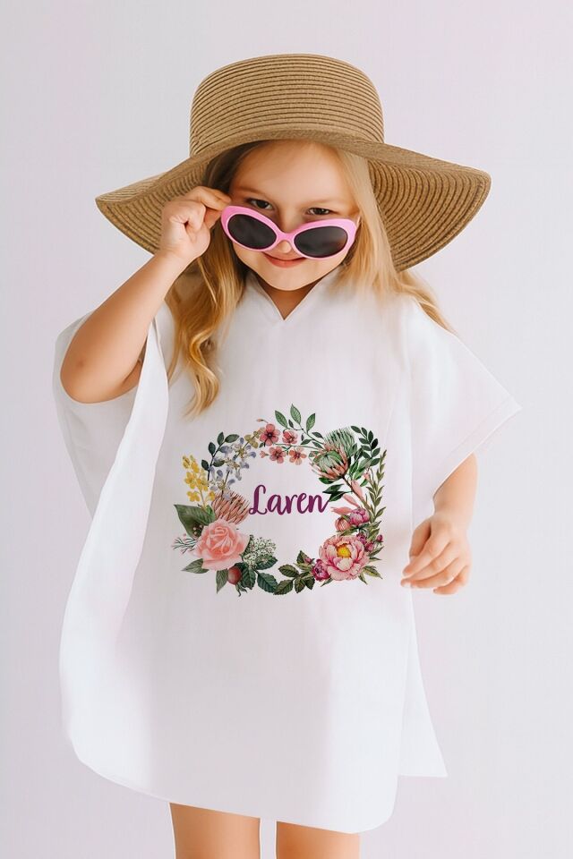 %100 Pamuk Müslin Kapüşonlu Bebek Çocuk Panço Bornoz Çiçek Çember