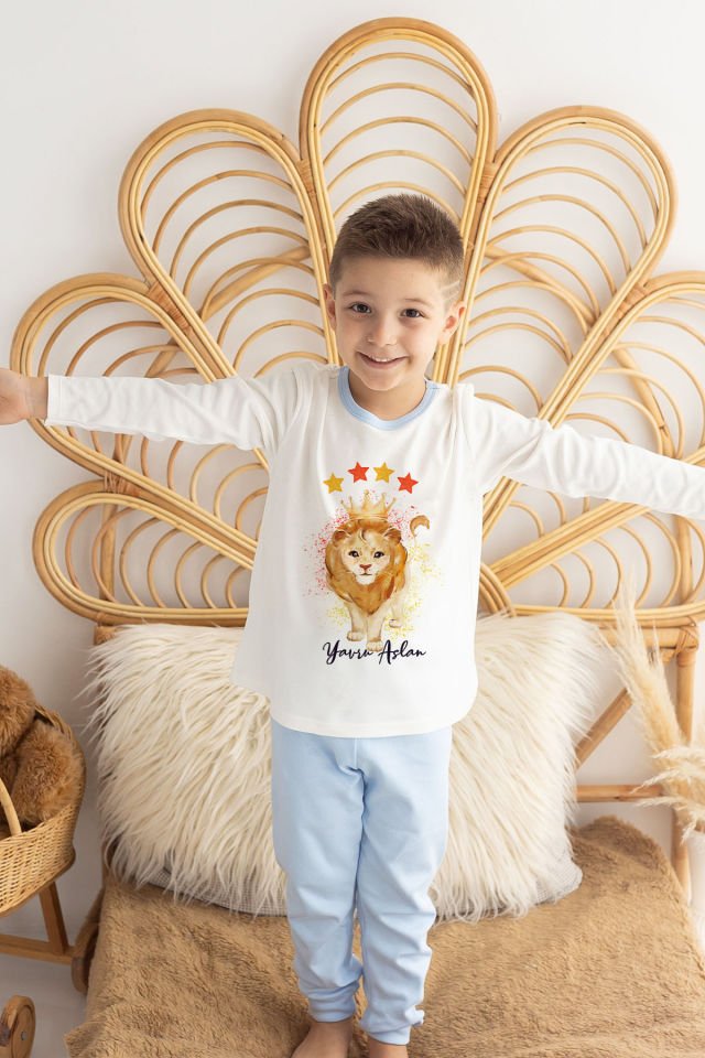 İsme Özel Erkek Çocuk Pijama Takımı %100 Organik Pamuk