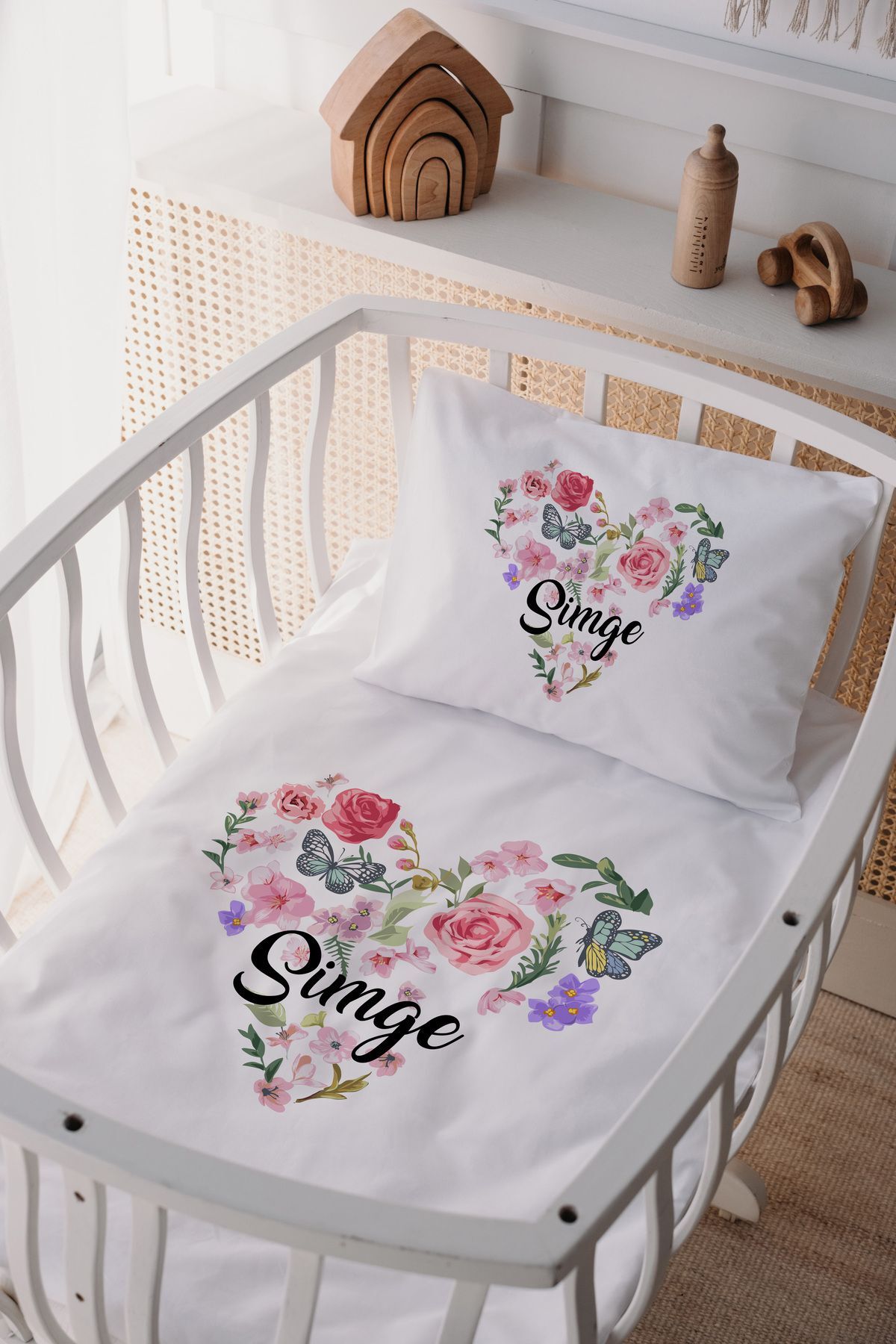 %100 Pamuk Saten Anne Yani Beşik Nevresim Takımı Çiçek