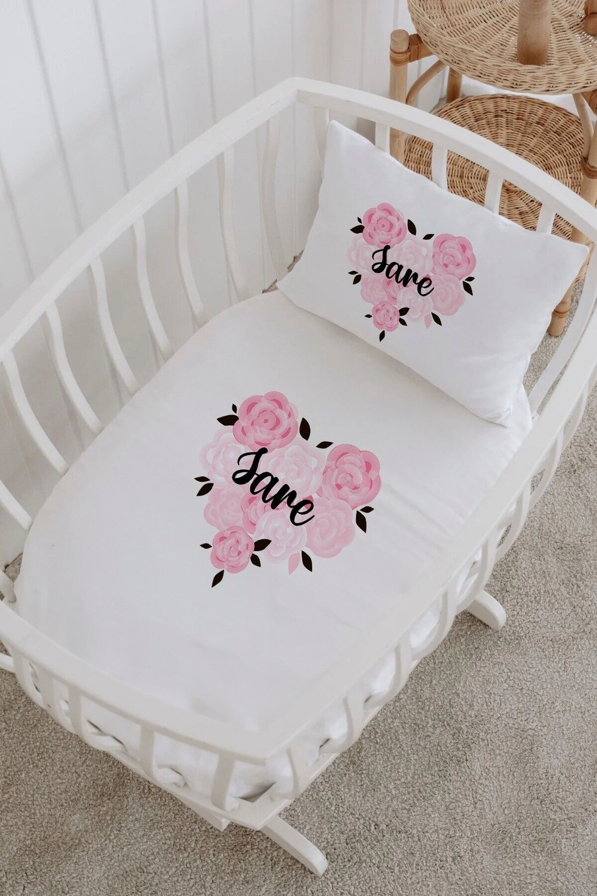 İsme Özel %100 Pamuk Park Yatak Çarşaf Seti  Kalp