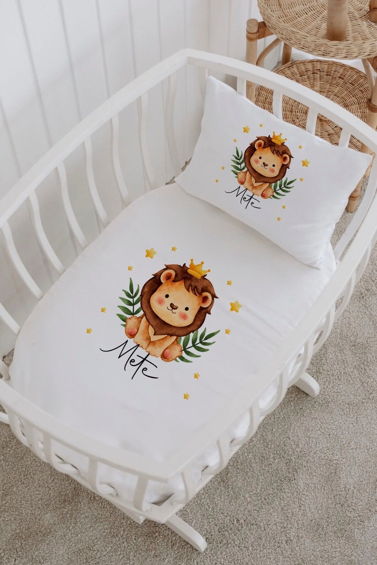 İsme Özel %100 Pamuk Park Yatak Çarşaf Seti  Minik Aslan