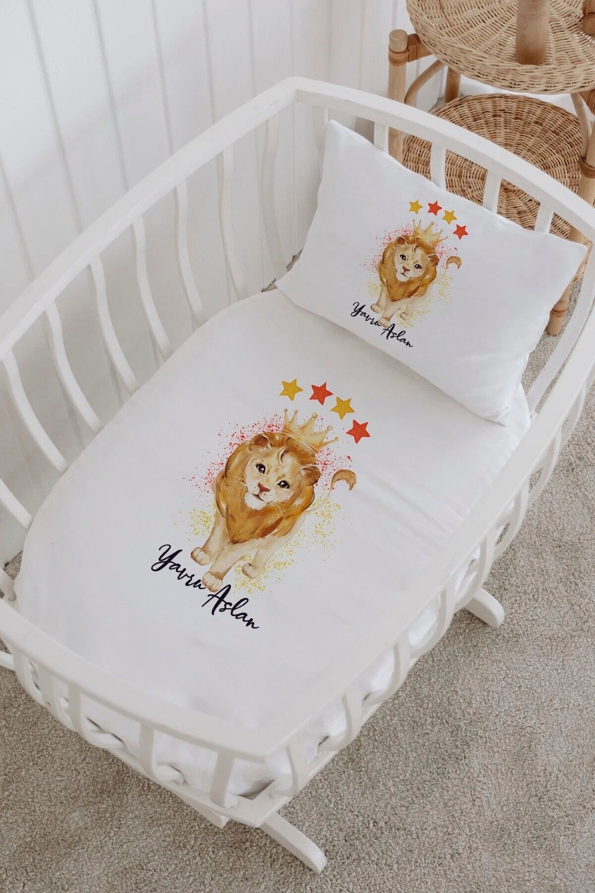İsme Özel %100 Pamuk Park Yatak Çarşaf Seti  Aslan Kral