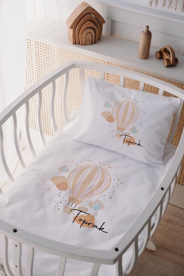 %100 Pamuk Saten Anne Yani Beşik Nevresim Takımı Balon