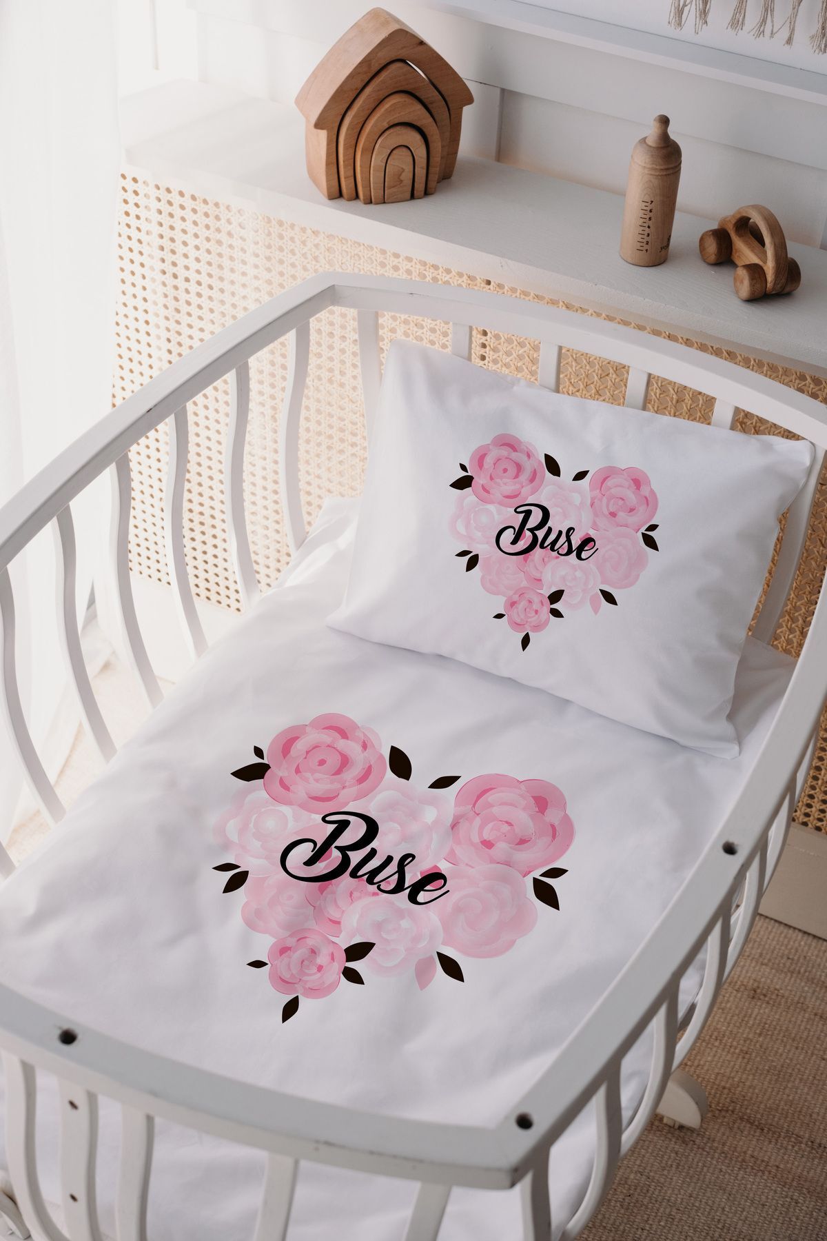 %100 Pamuk Saten Anne Yani Beşik Nevresim Takımı Çiçek