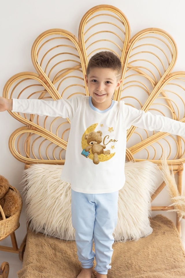 İsme Özel Erkek Çocuk Pijama Takımı %100 Organik Pamuk