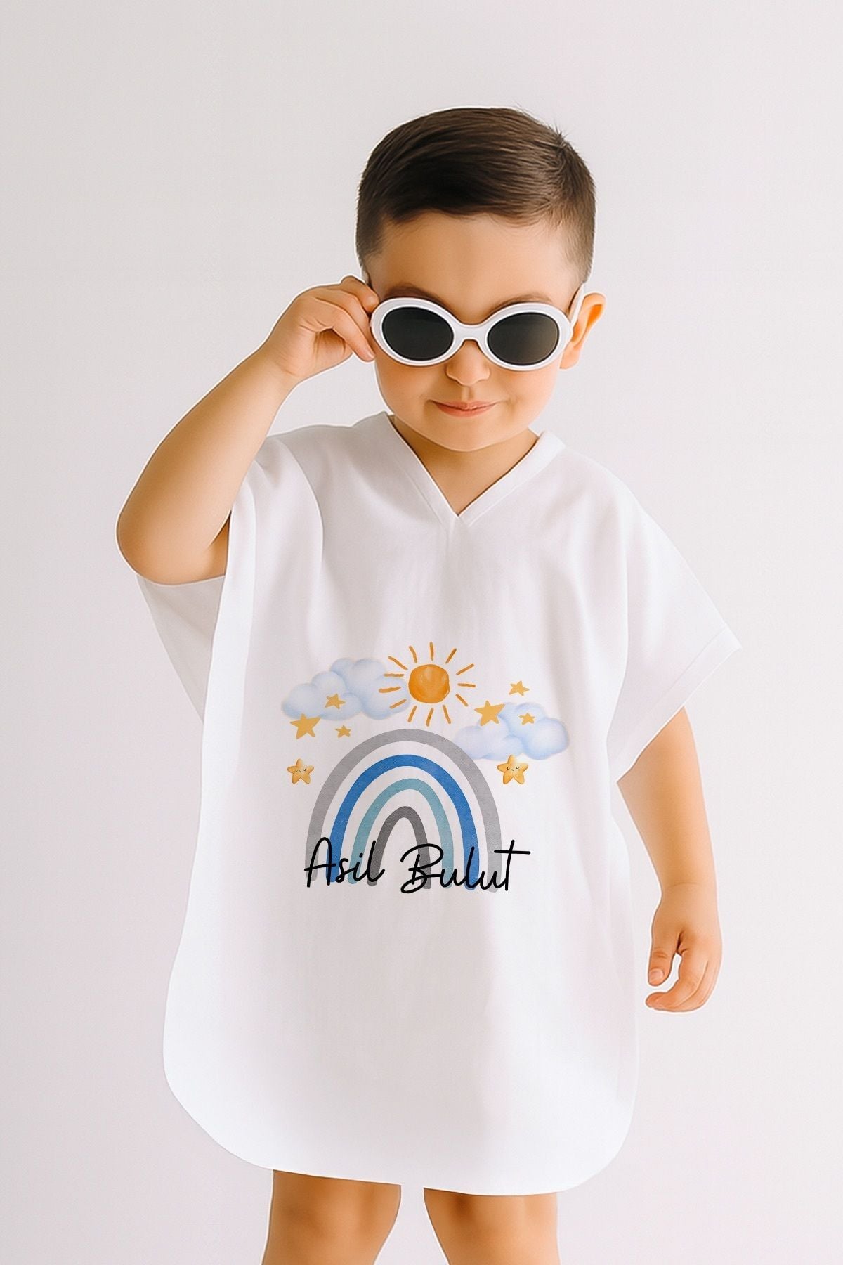 %100 Pamuk Müslin Kapüşonlu Bebek Çocuk Panço Bornoz Gökkuşağı