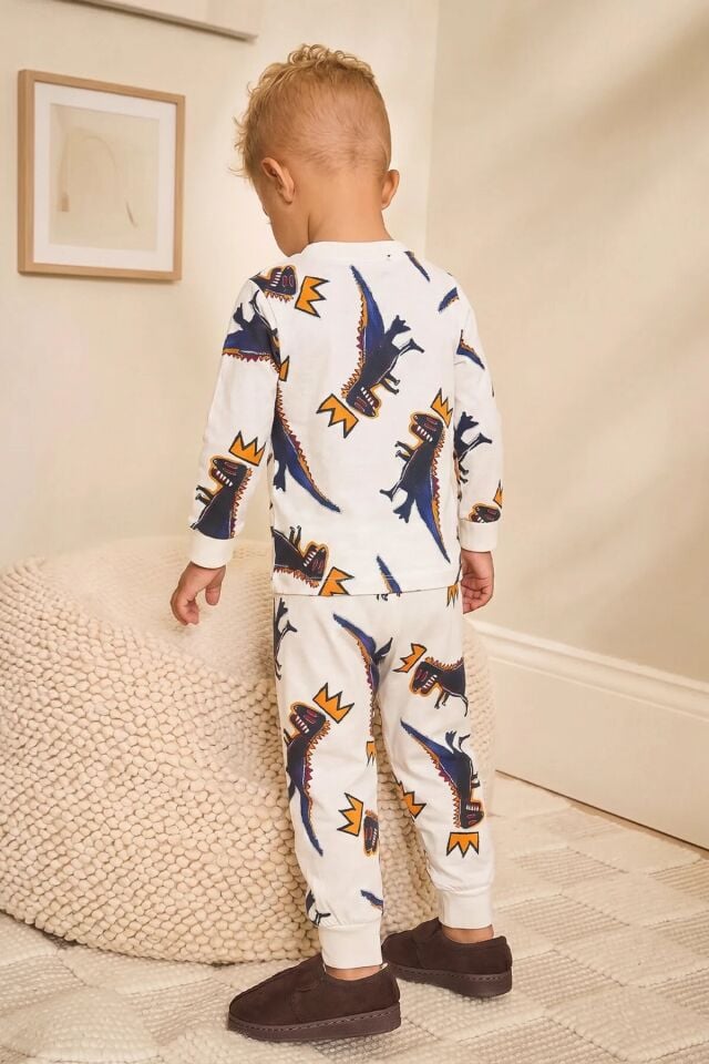 %100 Pamuk Dinazor Desenli Uzun Kollu Erkek Çocuk Pijama Takımı
