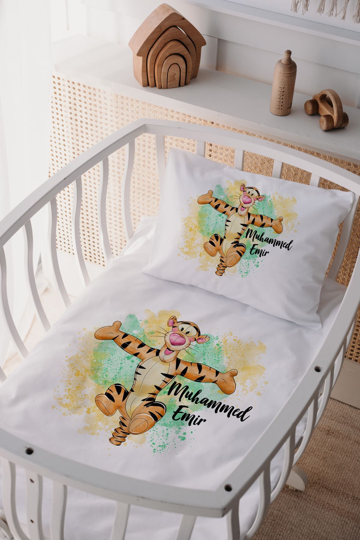 %100 Pamuk Saten Anne Yani Beşik Nevresim Takımı Tiger