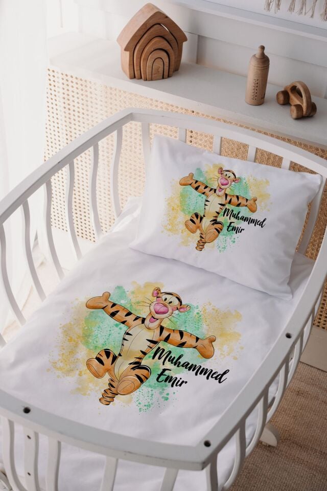 %100 Pamuk Saten Anne Yani Beşik Nevresim Takımı Tiger