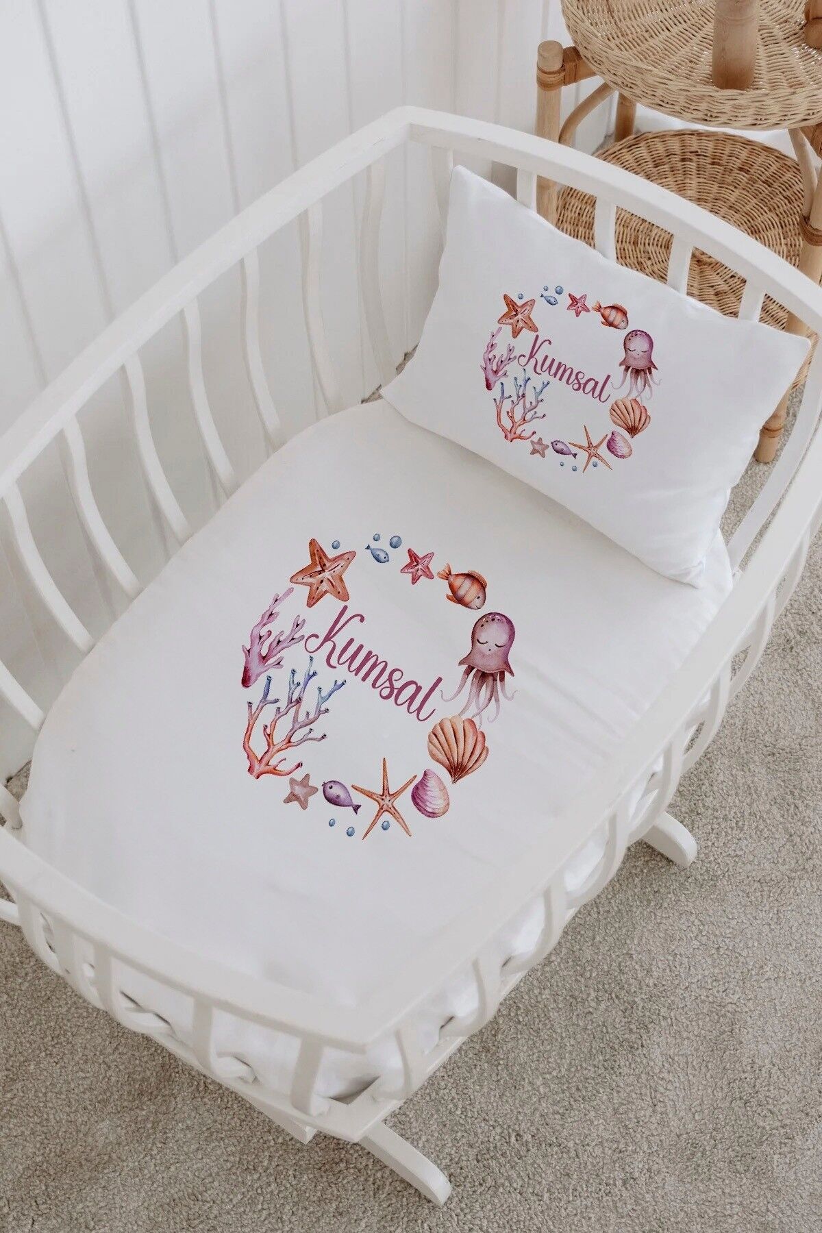 İsme Özel %100 Pamuk Park Yatak Çarşaf Seti  Deniz