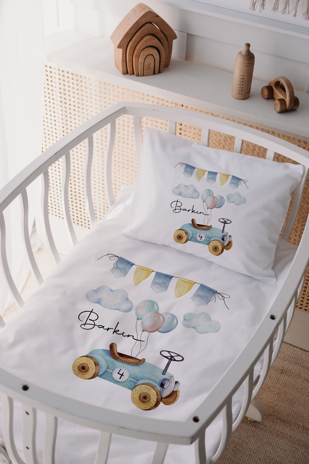 %100 Pamuk Saten Anne Yani Beşik Nevresim Takımı Araba