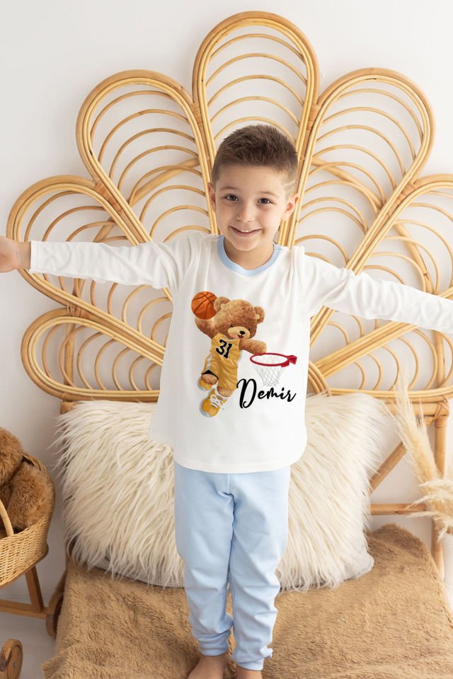 İsme Özel Erkek Çocuk Pijama Takımı %100 Organik Pamuk