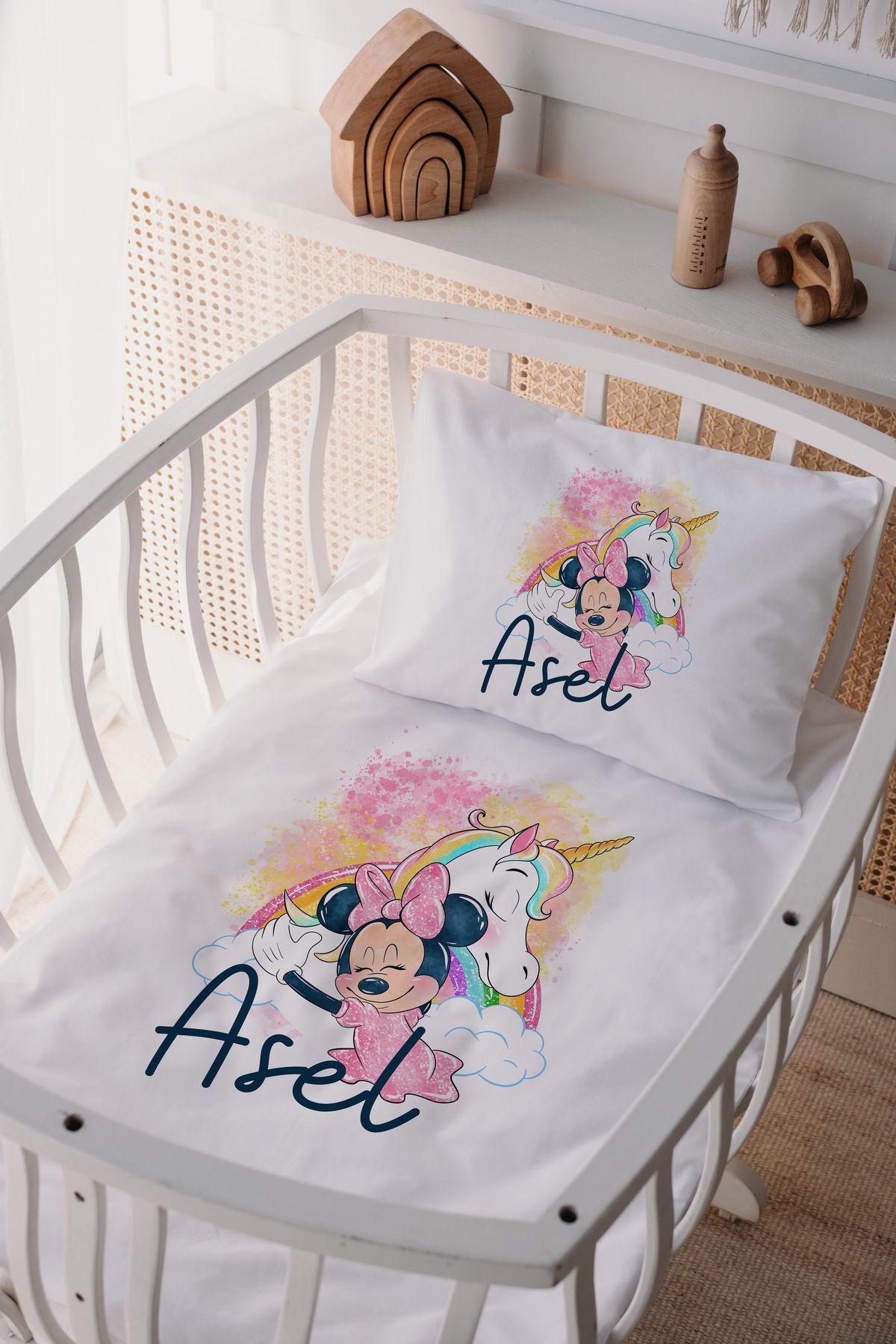 %100 Pamuk Saten Anne Yani Beşik Nevresim Takımı Minnie