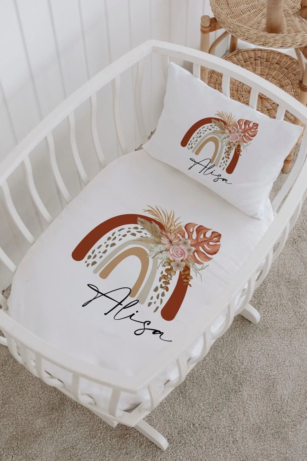 İsme Özel %100 Pamuk Park Yatak Çarşaf Seti  Kahve Gökkuşağı