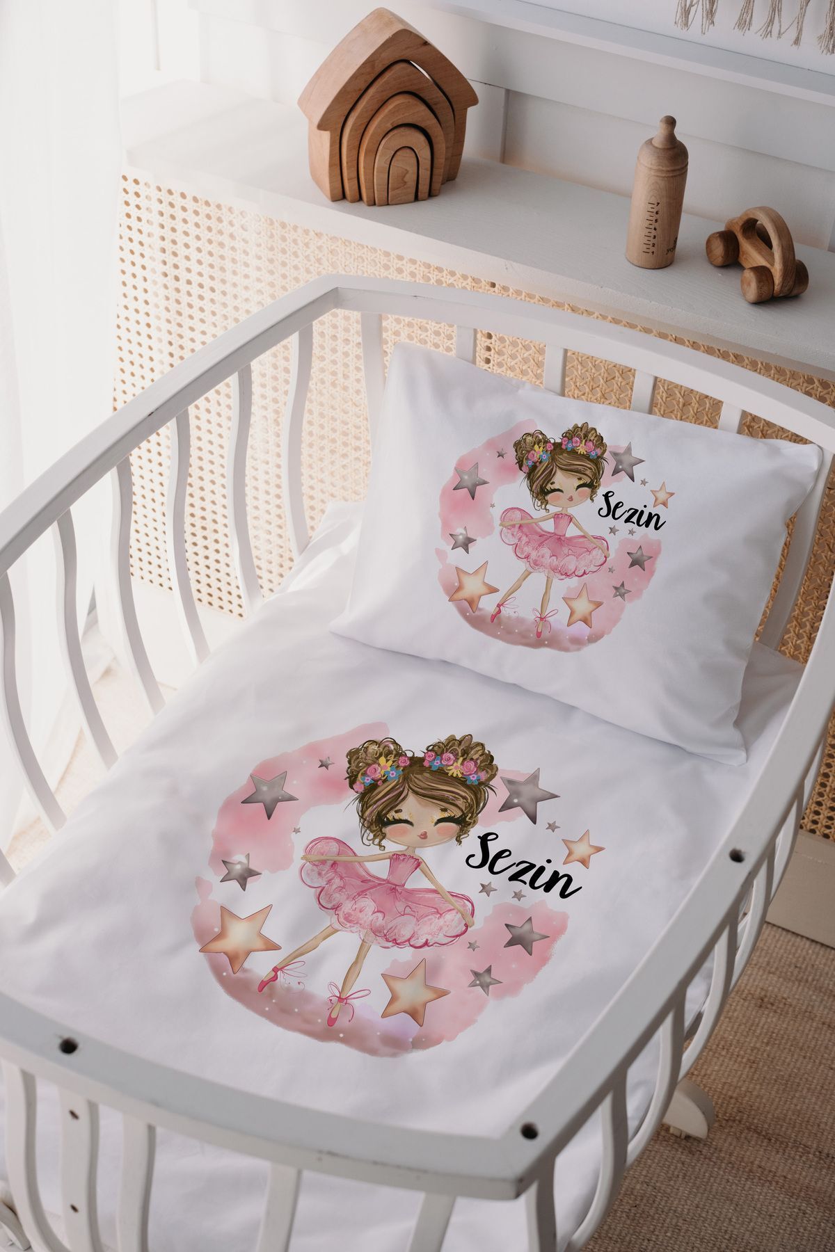 %100 Pamuk Saten Anne Yani Beşik Nevresim Takımı Balerin