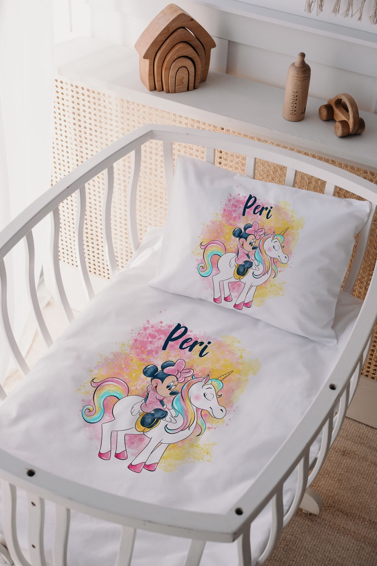 %100 Pamuk Saten Anne Yani Beşik Nevresim Takımı Minnie