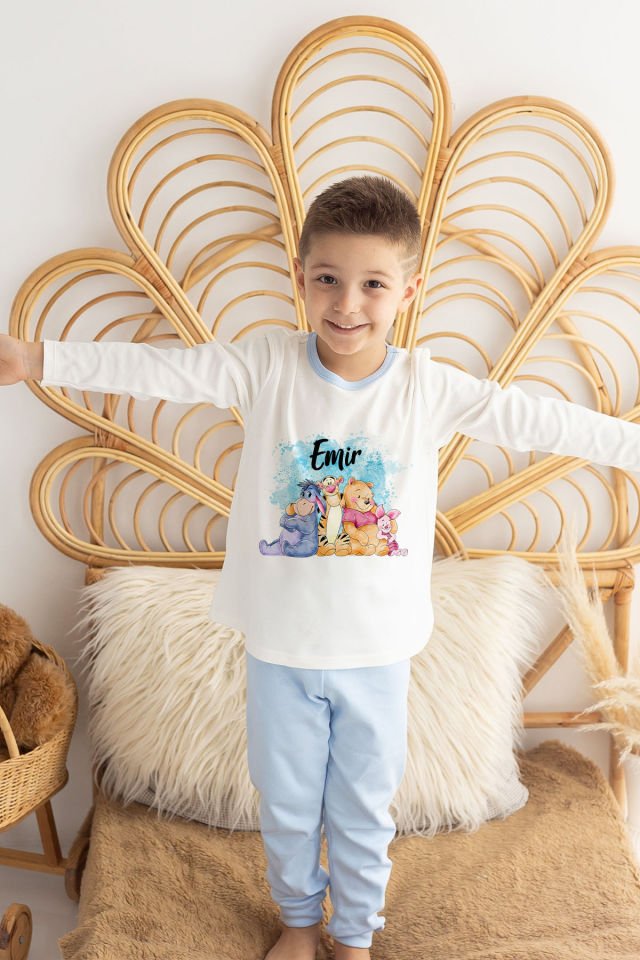 İsme Özel Erkek Çocuk Pijama Takımı %100 Organik Pamuk