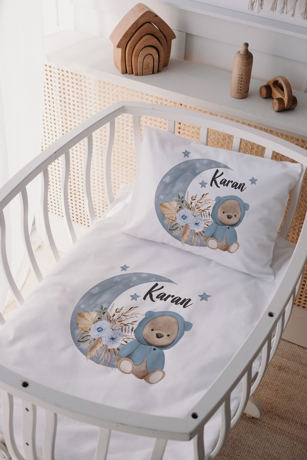 %100 Pamuk Saten Anne Yani Beşik Nevresim Takımı Ayıcık