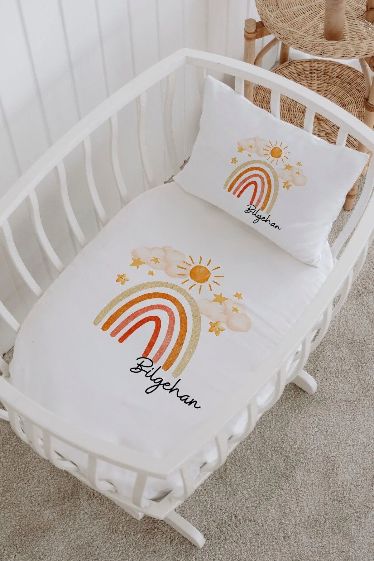 İsme Özel %100 Pamuk Park Yatak Çarşaf Seti  Güneş