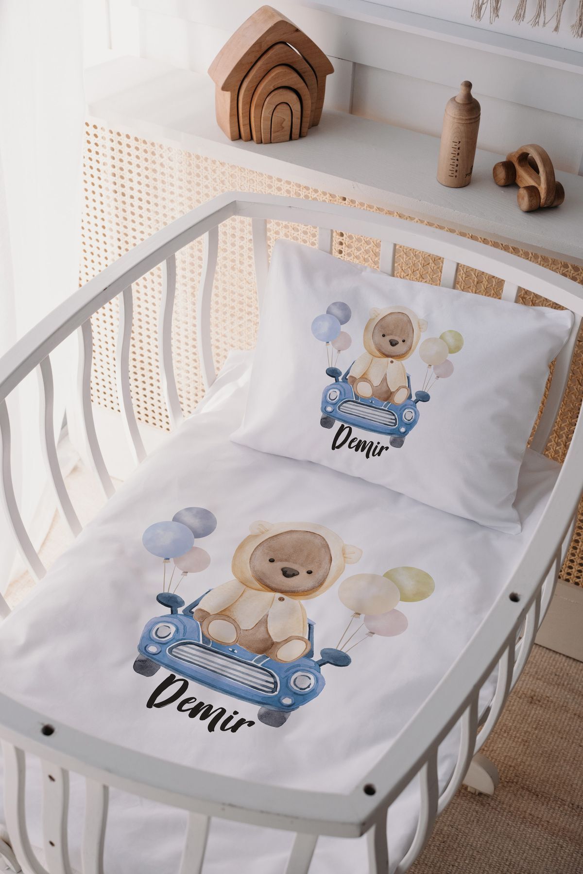 %100 Pamuk Saten Anne Yani Beşik Nevresim Takımı Ayıcık