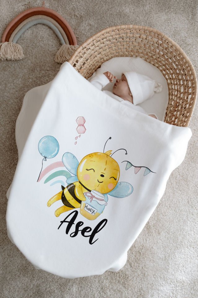 %100 Organik İsme Özel 6lı Hastane Çıkışı Tulum Set Bal Arısı