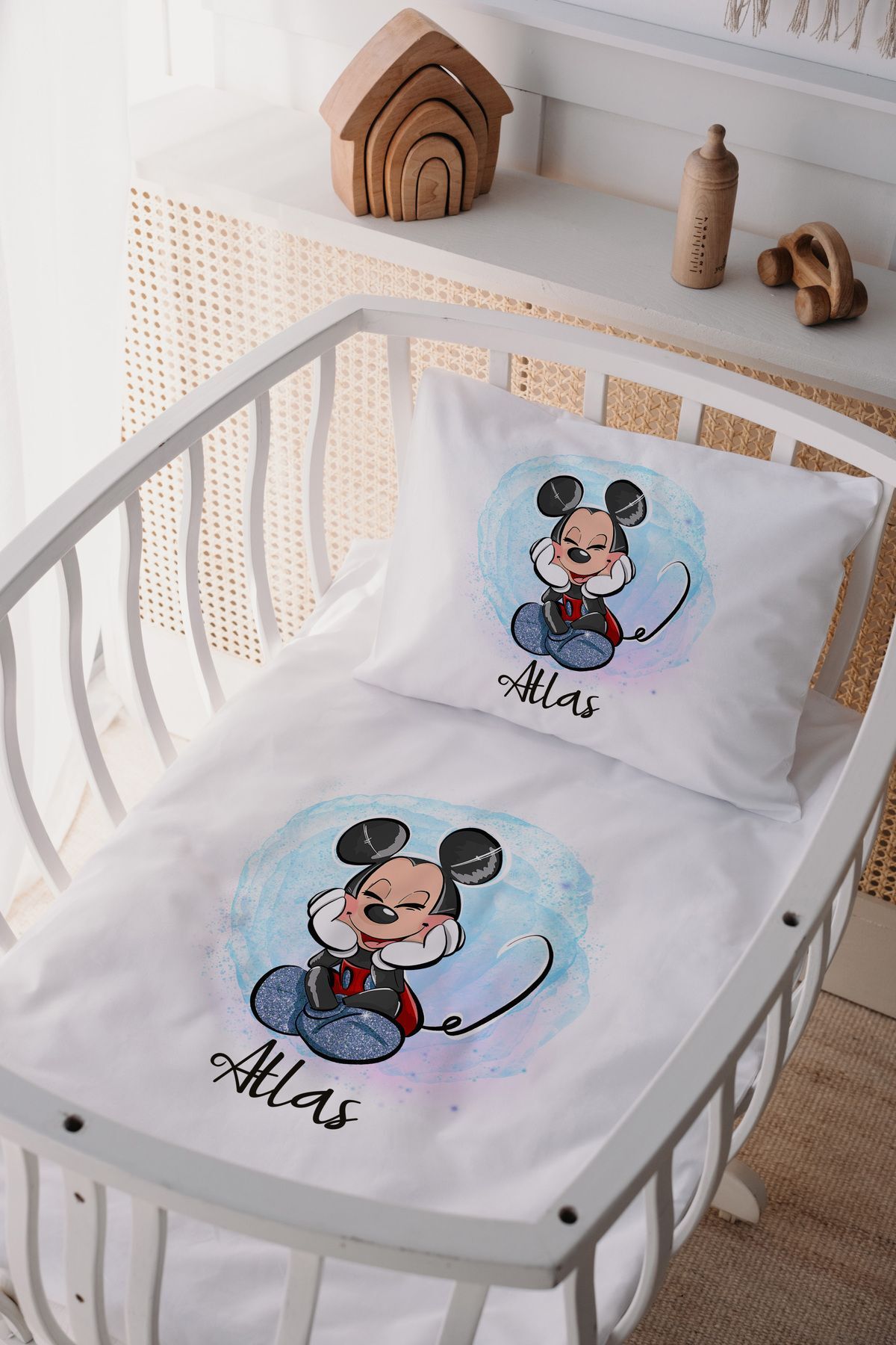 %100 Pamuk Saten Anne Yani Beşik Nevresim Takımı Mickey
