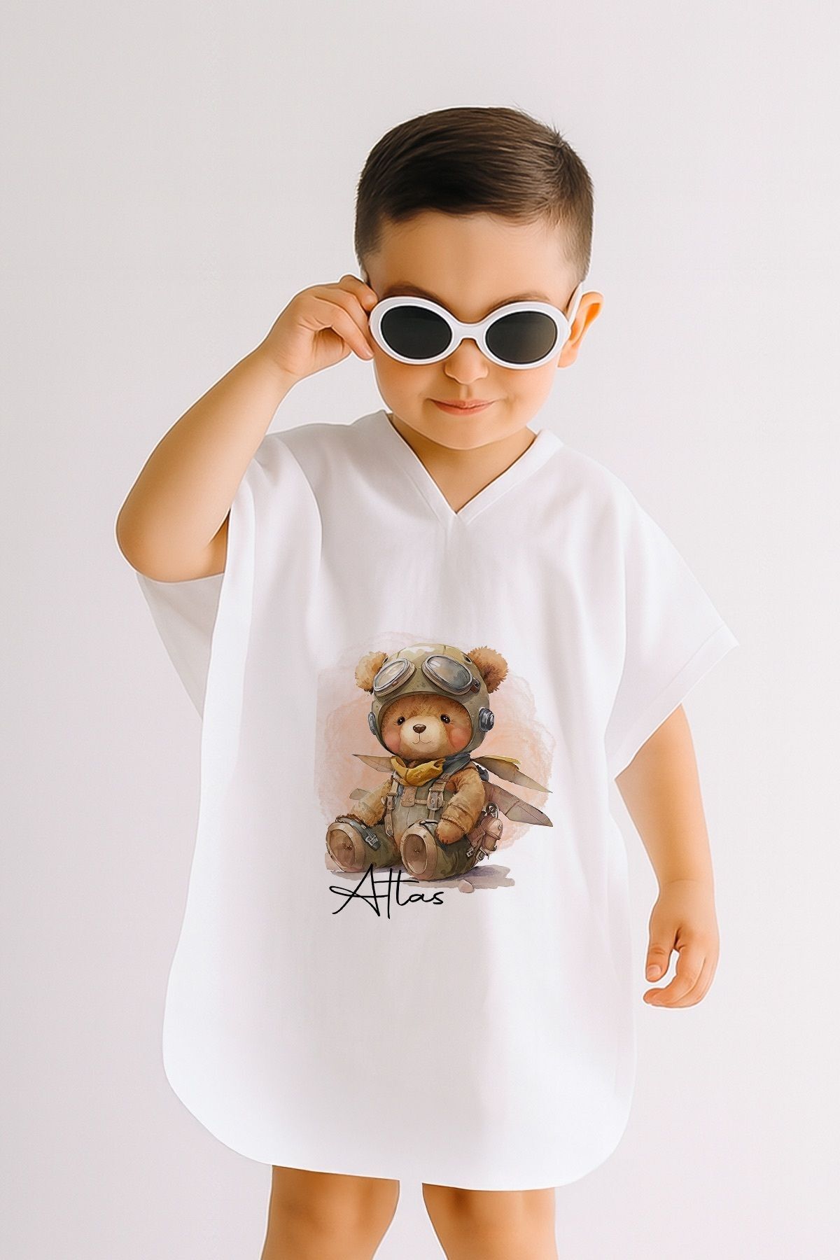 %100 Pamuk Müslin Kapüşonlu Bebek Çocuk Panço Bornoz Ayıcık