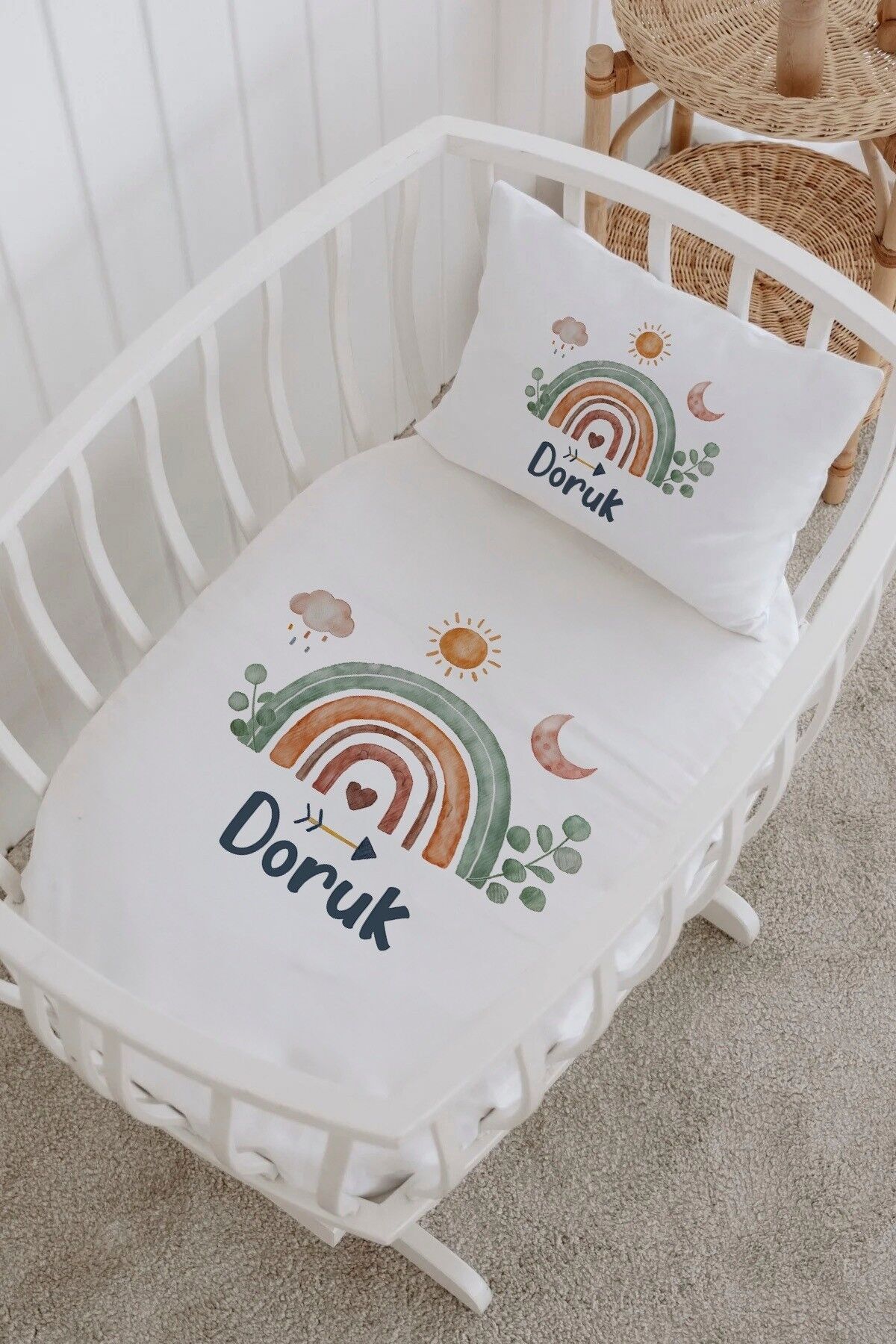 İsme Özel %100 Pamuk Park Yatak Çarşaf Seti  Soft Gökkuşağı