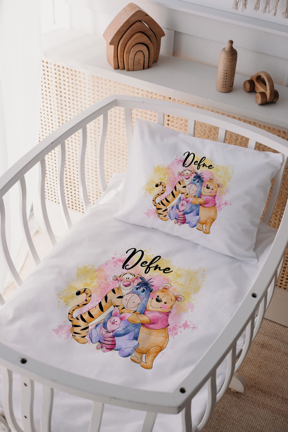 %100 Pamuk Saten Anne Yani Beşik Nevresim Takımı Winnie the Pooh